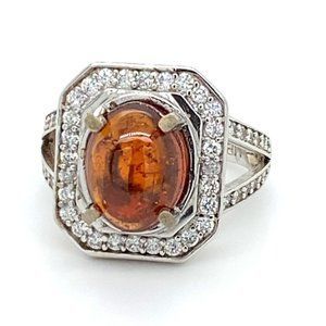 Spessartine 5.70ct Platinum Finish Solid 925 Sterling Silver Ring